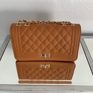 Camel colored purse with gold detailing